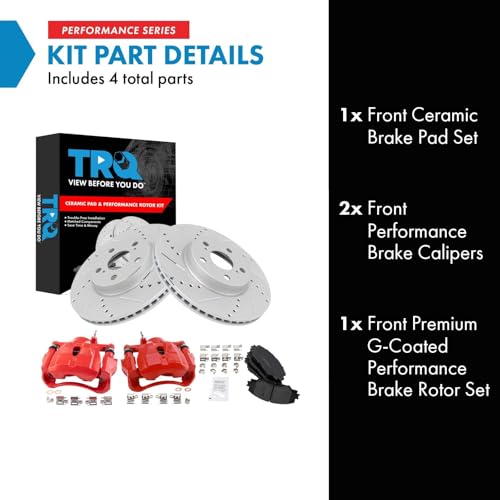 Image of TRQ Performance Front Brake Pad and Rotor Set Ceramic Coated Drilled | For 2009-2010 Pontiac Vibe 2008-2014 Scion xD 2009-2018 Toyota Corolla 2009-2013 Matrix