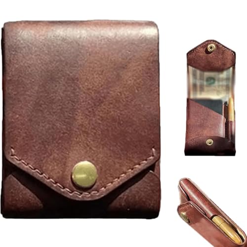Vintage Handmade Leather Wallet-Multifunctional Handmade Leather Wallet for Men and Women, Built-In Pen Slot Slim Minimalist Men's Wallets (2PCS,Wallet+pen)