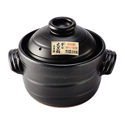 SS&LL Japanese Earthenware Clay Rice Cooker,High Heat Storage Donabe Hot Pot Nutritious Ceramic Casserole With Double Lid,Made In Japan-Black 19.3x13.5cm(8x5inch) Cover