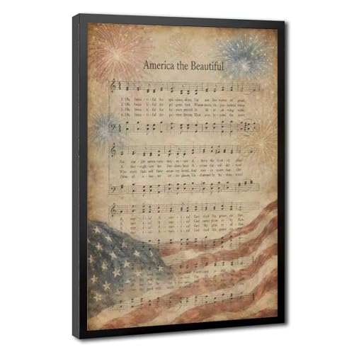 America the Beautiful Wall Art Vintage Music Sheet Print Patriotic