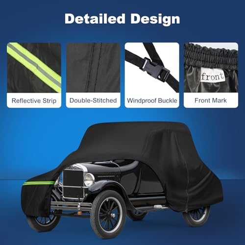 Image of QUNSUNUS Car Cover for Ford Model T 1908-1927 Waterproof with Cotton Lining | Heavy 420D Oxford Outdoor All-Weather Model T Car Cover, with Zipper and Straps, for Dust, Sun, Wind Protection