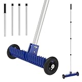 JouZYA Lawn Thatch Rake, 15-Inch Steel Dethatching Tool, Adjustable 0-15° Angle and 38-68 Inch Length, Heavy-Duty Yard Rake for Dead Grass Removal and Lawn Care (Blue)