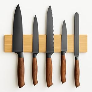 FB Funkybuys Magnetic Knife Holder for Wall – Space Saving Bamboo Knife Rack – Multipurpose Magnetic Strip with Strong Grip for Kitchen Utensils, Tools, and Garages (30cm)