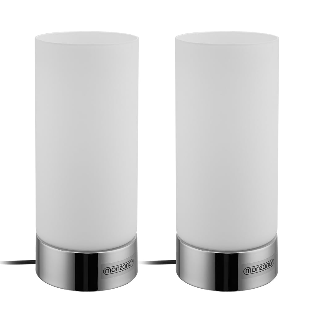 Monzana® Nachttischlampe 2er Set Touch Dimmbar mit LED Leuchtmittel Glasschirm Tischlampe Tischleuchte Wohnzimmer Schlafzimmer Nachtlicht Leselampe