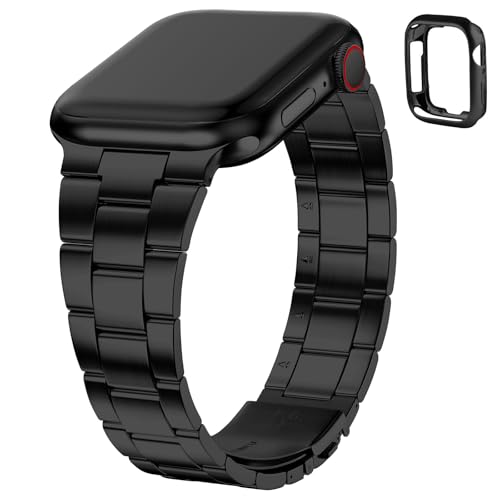 Bracelet Apple Watch acier noir Fullmosa avec étui de protection robuste