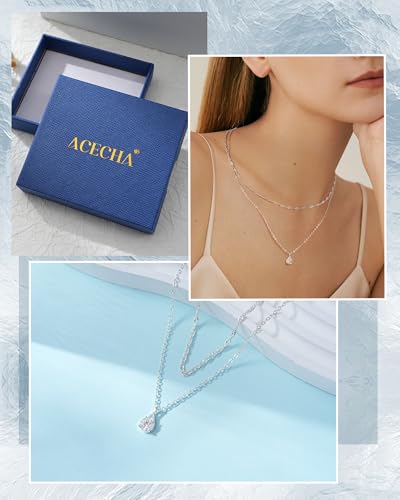 ACECHA Silver Layered Necklaces for Women, Dainty Singapore Chain Choker Necklace with Simple Diamond Pendant Trendy Charm Jewelry Gifts2