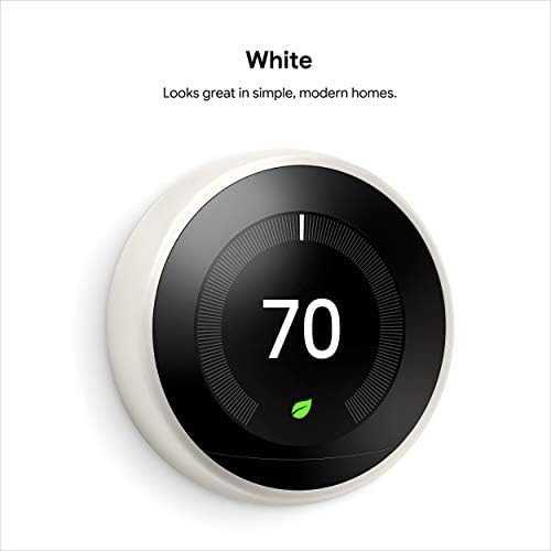 Google Nest Learning Thermostat - 3rd Gen (2015) - Programmable Smart Thermostat for Home - Works with Alexa - White