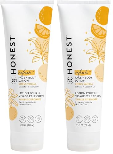Image of The Honest Company Hydrating Face and Body Lotion,Fast Absorbing,Naturally Derived Hypoallergenic,Citrus Vanilla Refresh,8.5 fl oz,(Pack of 2)