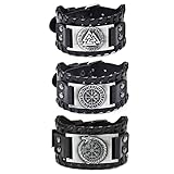 3 Stück Armbänder aus mittelalterlichem Leder, Wikinger Kompass Lederarmband, Vintage Odin Rune, Armbänder Kompass, Keltischer Drachenkopf, Nordisch, Lederarmband, Amulett für Damen und Herren