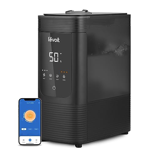 LEVOIT 6L Smart Warm and Cool Mist Humidifiers for Home Bedroom, 60H Runtime and Auto Customized Humidity for Large room, Schedule, Easy Top Fill, Essential Oil Diffuser, Whisper-Quiet, Hand
