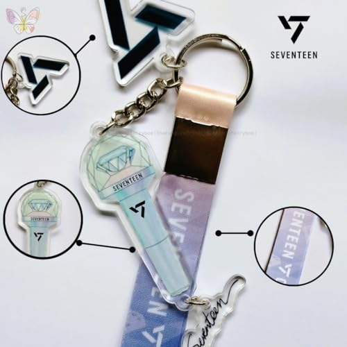 Image of SEVENTEEN Caratbong Lightstick Inspired Acrylic Keychain With Lanyard | SVT & Carat Logo Landyard |Kpop BoyBand | Caratbong Keyring | Seventeen Keychain| Kpop Lightstick