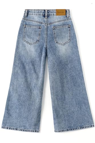 KIDSCOOL SPACE Girls' Wide-Leg Jeans,3 Buttons Front Elastic Band Inside Palazzo Denim Pants2