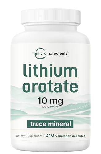 Lithium Orotate 10mg 240 Veggie Capsules | 5mg Per Capsules | High Bioavailability Trace Mineral | Healthy Aging Brain Supplement & Mood Support | Non-GMO Gluten Free