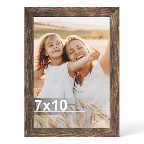 Hongkee 7x10 Picture Frame with Real Glass Wood Frame(Rustic Brown, 1 Pack)