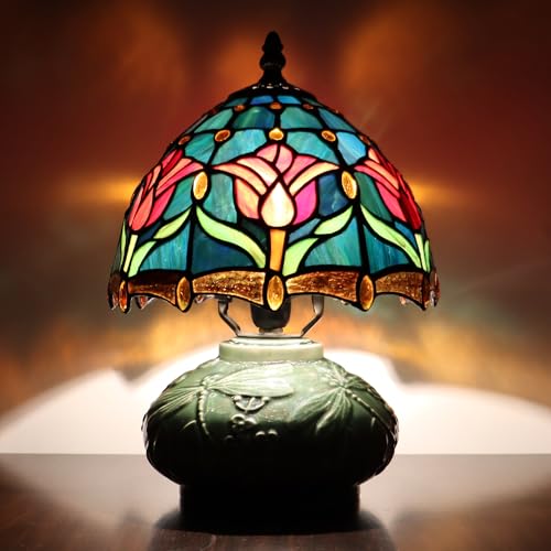 Stained Glass Tiffany-Style Mushroom Table Lamp 8×11in, Ceramic Base — view 3
