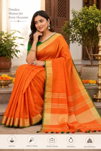 Image of HAIDER ALI AND SONS Grey Cotton Linen Saree for Women | Soft Linen Slub Blend Saree with Running Blouse Piece | Lightweight Handloom Style Saree | Office, Casual, Party & Festival Wear