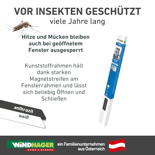 Windhager Insektenschutz und Sonnenschutz Magnetrahmen Fenster, Magnet-Rahmen für Fenster, Fliegengitter, werkzeugfreie Montage, Selbstbausatz 100 x 120cm, anthrazit