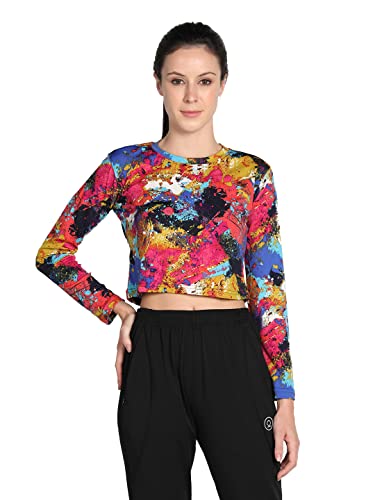Image of CHKOKKO Women's Polyester Regular Fit Round Neck Full Sleeves Gym Crop Top