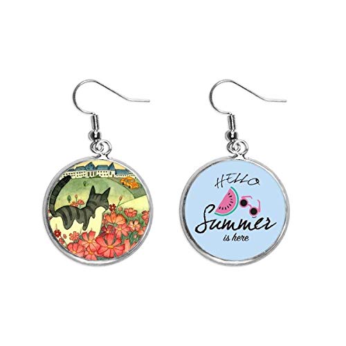 Pendientes de sandía con gato y flores diseño acuarela miaoji