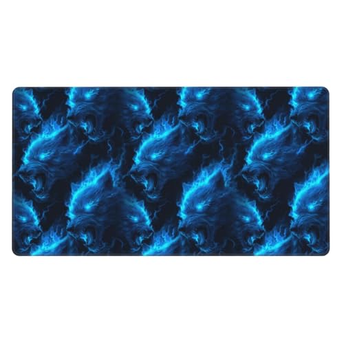 Tapis de bureau loup éclair bleu pour stabiliser votre ordinateur portable
