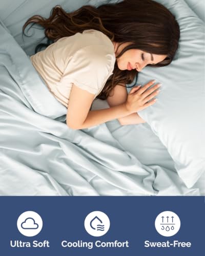 Image of Extra Deep Flex Top Split Head King Fitted Sheet - Hotel Luxury Single Fitted Sheet Only - Easily Fits 18 inch to 24 inch Mattress - Ultra Soft, Wrinkle Free w /Extra Deep Pockets - Ice Blue