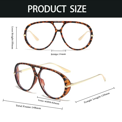 Image of YAMEIZE Oversized Blue Light Blocking Glasses Women Men Retro Pilot 70s Double Bridge Large Frame Anti Blue Light Eyeglasses