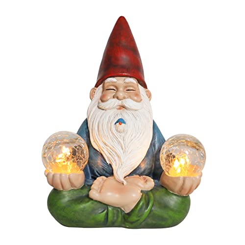 Ovewios Garden Gnomes Outdoor Decor, Yoga Zen Gnomes With Globe Solar Lights Garden Sculptures & Statue, Resin Funny Garden Gnome Gifts For Outside Patio Yard Lawn Decor #TOP1