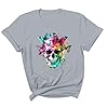 Gothic T Shirts for Women UK Halloween Skull Skeleton Butterfly Graphic Tops Plus Size Short Sleeve Crewneck Oversized Tees Shirts Steampunk Pattern Pullover Tops Sporty01 Grey 4XL #3