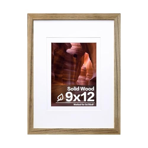Egofine 9x12 Picture Frame Made of Solid Wood Covered by Plexiglass, Wood Frame for Pictures 5x7/6x8 with Mat or 9x12 without Mat, Tabletop and Wall Mounting Display, Carbonized Brown