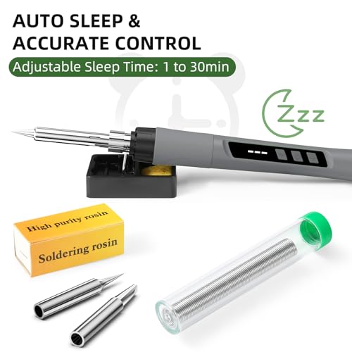 Soldering Iron Kit, 190W Soldering Gun, 110V LED Solder Kit for Electronics, Adjustable Temperature 356-932℉, Includes Solder Wire, 10 Tips, Stand, Sponge and Flux Paste, Grey