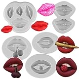 MINFEIDMS Lips Fondant Molds Sexy Lips Kiss Collection Candy Silicone Molds For Valentine's Day Cake Decorating Cupcake Topper Candy Chocolate Gum Paste Polymer Clay Set Of 5