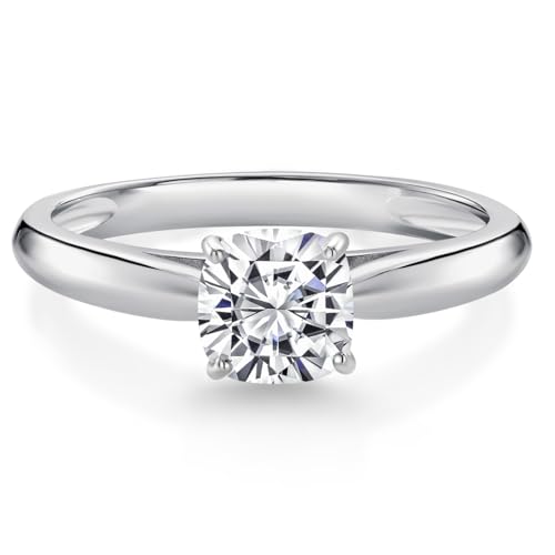 Gem Stone King 10K White Gold Lab Grown Diamond Engagement Ring For Women | 0.70 Cttw | Cushion 5MM | Gemstone April Birthstone | DEF Color | VVS-VS Clarity | Available in Size 5,6,7,8,9