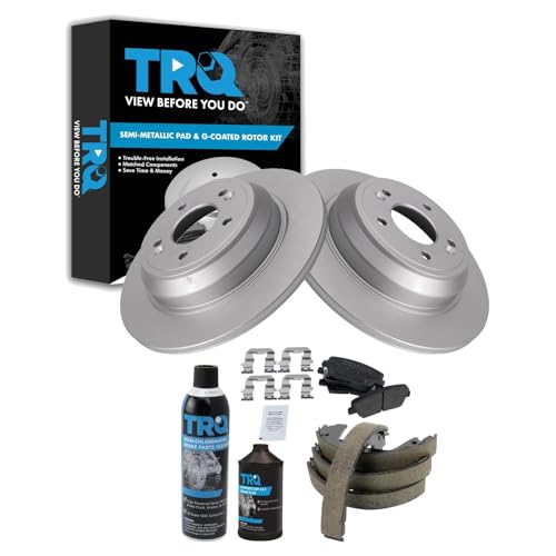 Image of TRQ Rear Brake Pad & Rotor Kit, with Chemical Kit Parking Brake Shoe Set Semi-Metallic Compatible with 2009 Hyundai Genesis