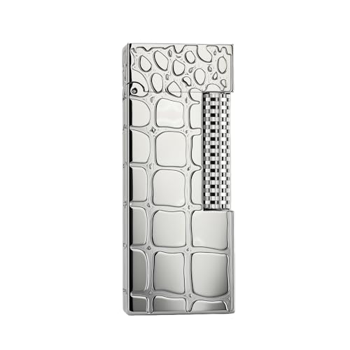 THORENS Narrow Crocodile Pattern Side-Slide Brass Kerosene Silver Lighter