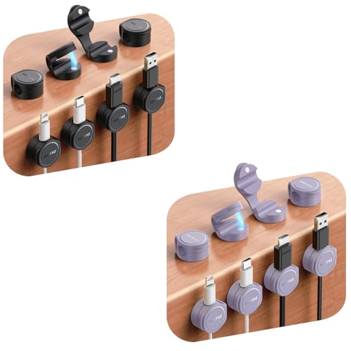 Organizador de cables magnético de silicona, paquete de 16 unidades, clips adhesivos para manejo de cables bajo escritorio, FLYLEAD organizador de cables para escritorio para teléfono y espacios de trabajo miniatura 1