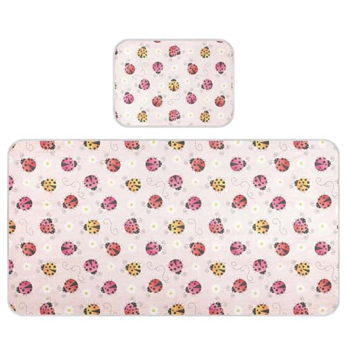 Msyxl Baby Cooling Mat Ladybugs Pattern Ice Silk Breathable Mesh Summer Crib Mattress Pad with Pillowcase, Soft Cooling Sleeping Surface for Infant & Toddler, 52"x28"