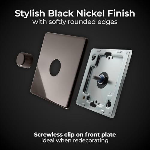 BG Electrical Intelligent Single Wall Dimmer Switch, 2 Way, Screwless Front Plate, Premium Flatplate, Black Nickel, 200W, FBN81