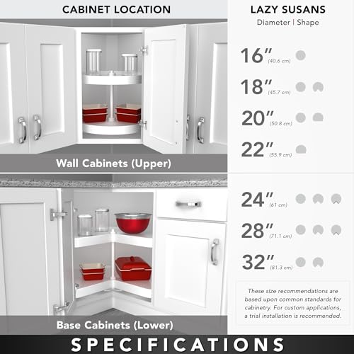 Rev-A-Shelf 5472-32 CR Dual Shelf Kidney Shaped Lazy Susan Organizer For Corner Base Kitchen Cabinets, Rotating Turntable Storage Wire Trays, Chrome thumb #3