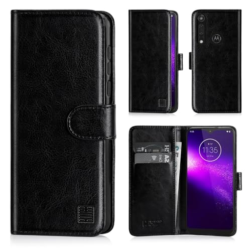 32nd Funda Flip Carcasa de Piel Tipo Billetera para Motorola Moto One Macro con Tapa y Cierre Magnético y Tarjetero - Negro