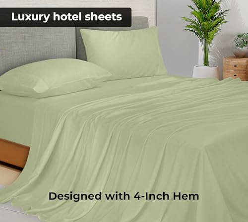 Image of Royale Linens King Flat Sheet - Ultra Soft Brushed 1800 Microfiber Flat Sheets Only - Wrinkle Free & Stain Resistant - Hotel Quality Top Sheet for Bed (King, Sage Green)