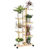 Befano Bamboo Plant Stand Rack 6Tier 7 Potted Indoor Outdoor Plant Stand Multiple Flower Planter Shelf Rack Pot Holder Garden Corner with Detachable Wheels for Living Room Balcony Patio Yard