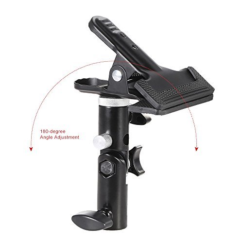 Andoer Titular de Clip Abrazadera Metálica con 5/8" Accesorio de Soporte de Luz 1/4" a 3/8" Adaptador de Tornillo de Montaje Giratorio para Foto Estudio Reflector y Fondo