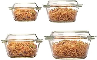 Femora Borosilicate Glass Microwave Safe Multi-Function Cookware, 700ml, 1000ml, 1550ml, 2000ml, Set of 4