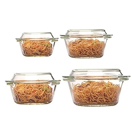 Femora Borosilicate Glass Microwave Safe Multipurpose Casseroles, 700 ml, 1000 ml, 1550 ml, 2000 ml, Set of 4