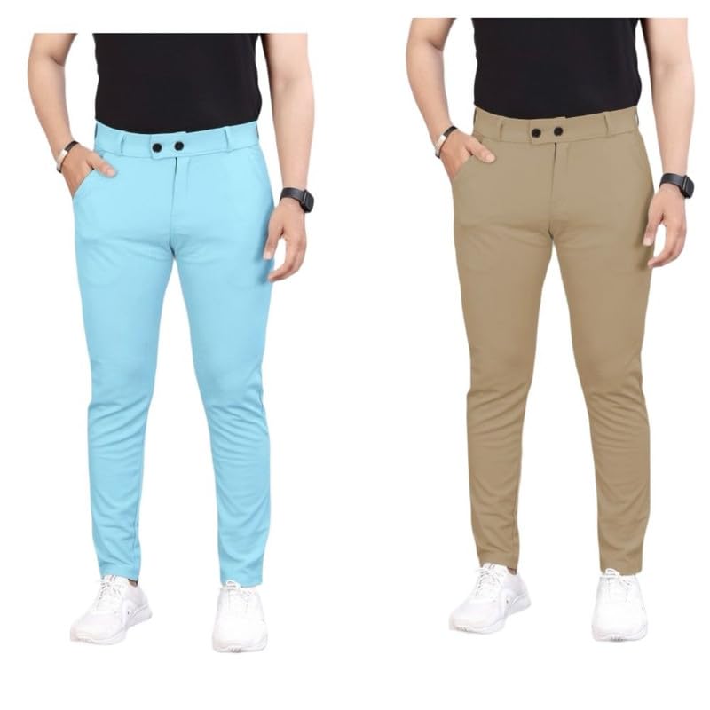 Men Twill Lycra Trousers Pack of 2 | Comfortable & Stretchable Formal and Casual Wear | Office Gym Travel Pants-image-42