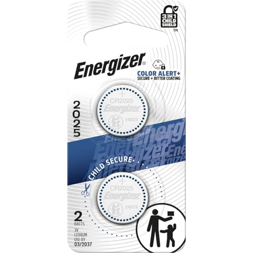 Energizer 2025 Batteries (2 Pack), 3V Lithium Coin Batteries With 3-in-1 Child Shield