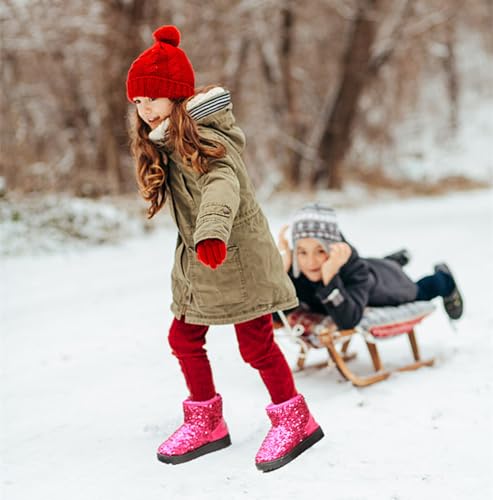 DADAWEN Boy's Girl's Warm Winter Sequin Waterpoof Outdoor Snow Boots2