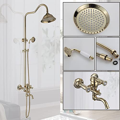 Ensemble de robinet de douche exposé en or pour créer une ambiance spa à la maison