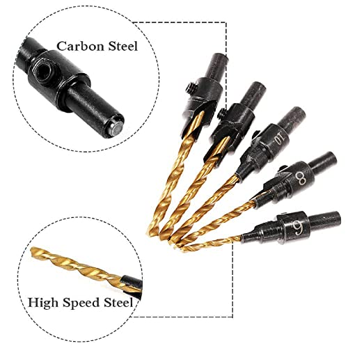 Hlily 5 Peças 1/4 Polegada Haste Redonda Chapeado Titânio Brocas De Perfuração De Madeira Conjunto P