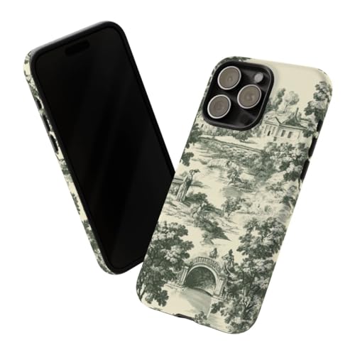 Coque iPhone 15 Pro Max rigide mate verte anti-rayures décor bucolique